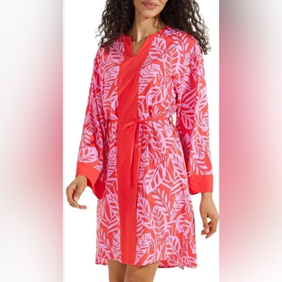 Coolibar UPF 50 Calvada Cover-Up Dress - Radiant Red Matira Palm) XL - Picture 1 of 12